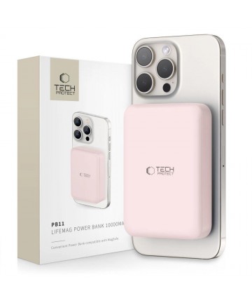 Tech-Protect LifeMag PB11 Powerbank with MagSafe 10000mAh 15W USB-C port - pink + USB-C cable