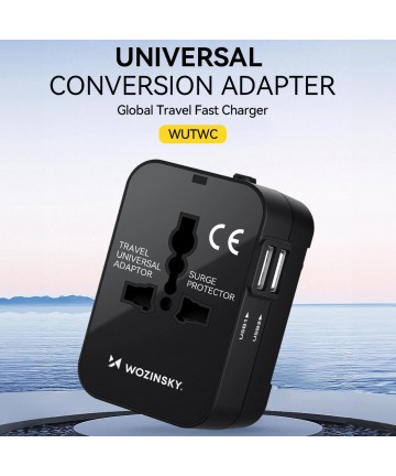 Wozinsky WUTWC Travel Adapter Universal 24W EU / US / AUS / UK / 2x USB-A - Black