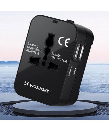Wozinsky WUTWC Travel Adapter Universal 24W EU / US / AUS / UK / 2x USB-A - Black