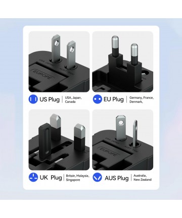 Wozinsky WUTWC Travel Adapter Universal 24W EU / US / AUS / UK / 2x USB-A - Black