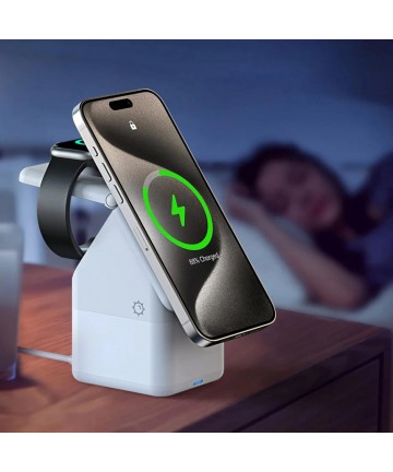 Duzzona W20 15W 4in1 inductive charger for iPhone / AirPods / Apple Watch with night lamp - white