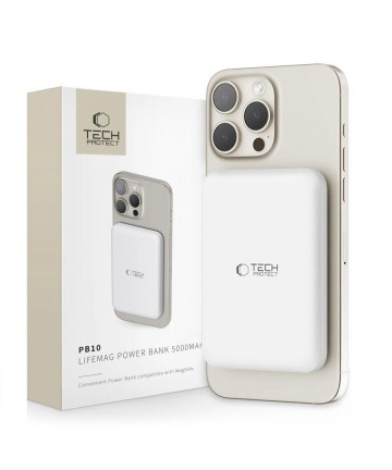 Tech-Protect LifeMag PB10 Powerbank with MagSafe 5000mAh 15W USB-C port - white + USB-C cable