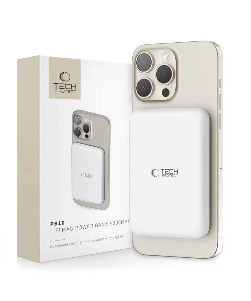 Tech-Protect LifeMag PB10 Powerbank with MagSafe 5000mAh 15W USB-C port - white + USB-C cable