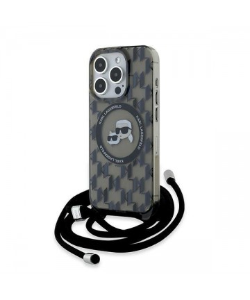 Karl Lagerfeld IML Crossbody Monogram Karl & Choupette Head MagSafe Case for iPhone 15 Pro - Black