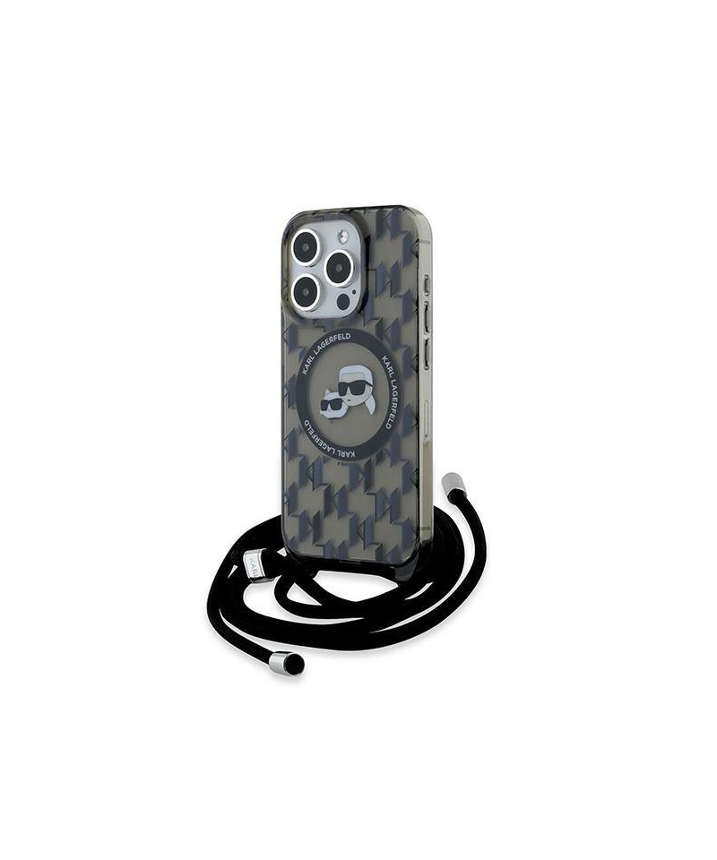 Karl Lagerfeld IML Crossbody Monogram Karl & Choupette Head MagSafe Case for iPhone 15 Pro - Black