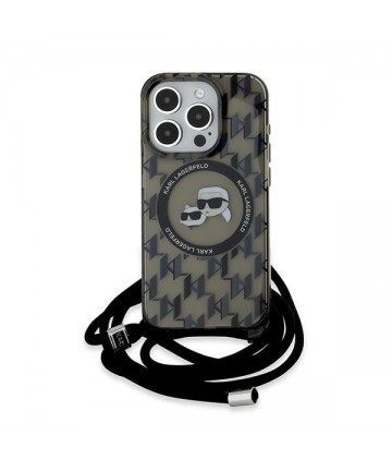 Karl Lagerfeld IML Crossbody Monogram Karl & Choupette Head MagSafe Case for iPhone 15 Pro - Black