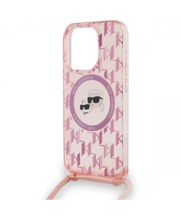 Karl Lagerfeld IML Crossbody Monogram Karl & Choupette Head MagSafe case for iPhone 15 Pro - pink