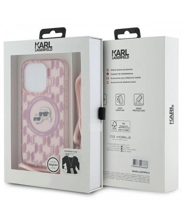Karl Lagerfeld IML Crossbody Monogram Karl & Choupette Head MagSafe case for iPhone 15 Pro - pink