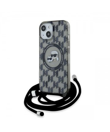 Karl Lagerfeld IML Crossbody Monogram Karl & Choupette Head MagSafe Case for iPhone 15 / 14 / 13 - Black