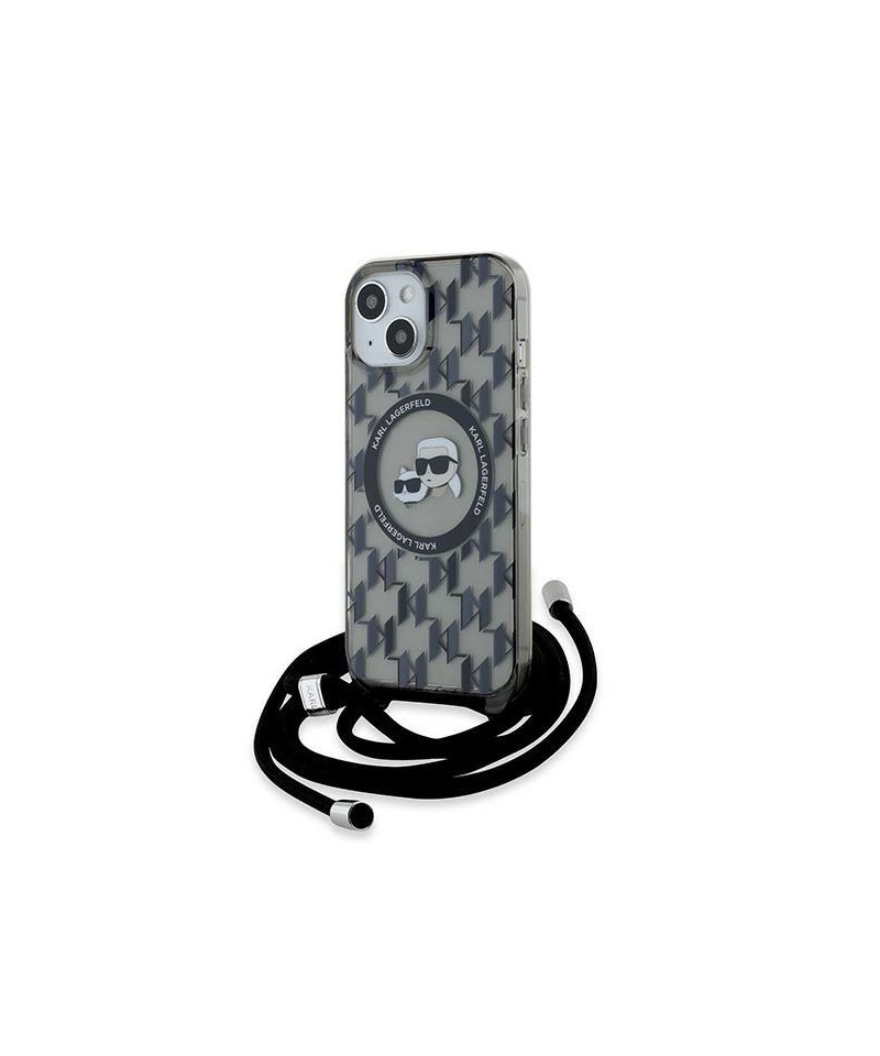 Karl Lagerfeld IML Crossbody Monogram Karl & Choupette Head MagSafe Case for iPhone 15 / 14 / 13 - Black
