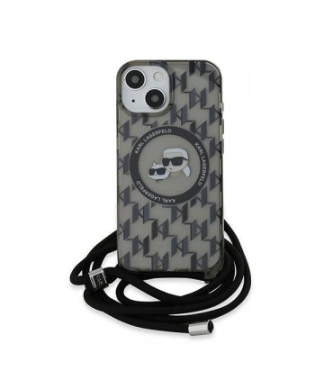 Karl Lagerfeld IML Crossbody Monogram Karl & Choupette Head MagSafe Case for iPhone 15 / 14 / 13 - Black