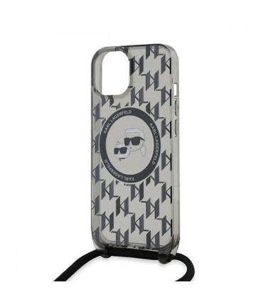 Karl Lagerfeld IML Crossbody Monogram Karl & Choupette Head MagSafe Case for iPhone 15 / 14 / 13 - Black