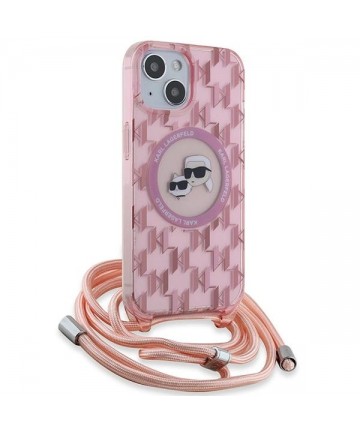 Karl Lagerfeld IML Crossbody Monogram Karl & Choupette Head MagSafe case for iPhone 15 / 14 / 13 - pink