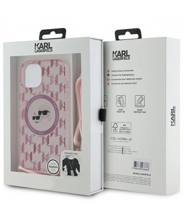 Karl Lagerfeld IML Crossbody Monogram Karl & Choupette Head MagSafe case for iPhone 15 / 14 / 13 - pink