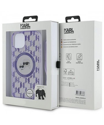 Karl Lagerfeld IML Crossbody Monogram Karl & Choupette Head MagSafe case for iPhone 15 / 14 / 13 - purple