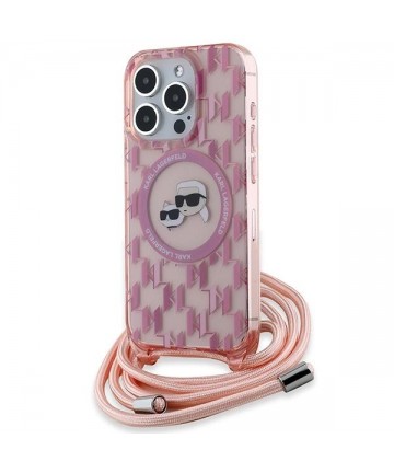 Karl Lagerfeld IML Crossbody Monogram Karl & Choupette Head MagSafe Case for iPhone 15 Pro Max - Pink