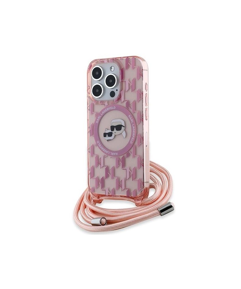 Karl Lagerfeld IML Crossbody Monogram Karl & Choupette Head MagSafe Case for iPhone 15 Pro Max - Pink