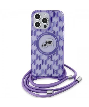Karl Lagerfeld IML Crossbody Monogram Karl & Choupette Head MagSafe Case for iPhone 15 Pro Max - Purple