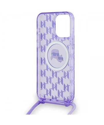 Karl Lagerfeld IML Crossbody Monogram Karl & Choupette Head MagSafe Case for iPhone 15 Pro Max - Purple