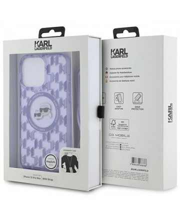 Karl Lagerfeld IML Crossbody Monogram Karl & Choupette Head MagSafe Case for iPhone 15 Pro Max - Purple