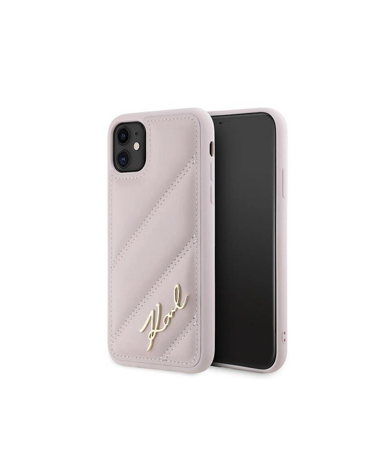 Karl Lagerfeld Diagonal Quilted Script case for iPhone 11 / Xr - pink