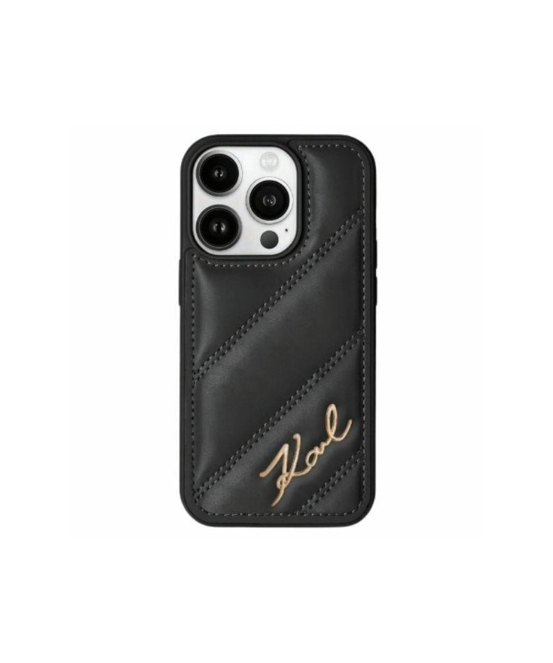Karl Lagerfeld Diagonal Quilted Script case for iPhone 14 Pro - black