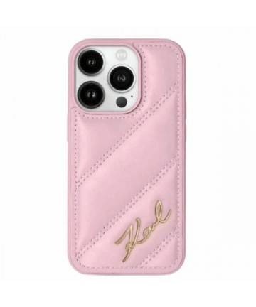 Karl Lagerfeld Diagonal Quilted Script case for iPhone 14 Pro - pink