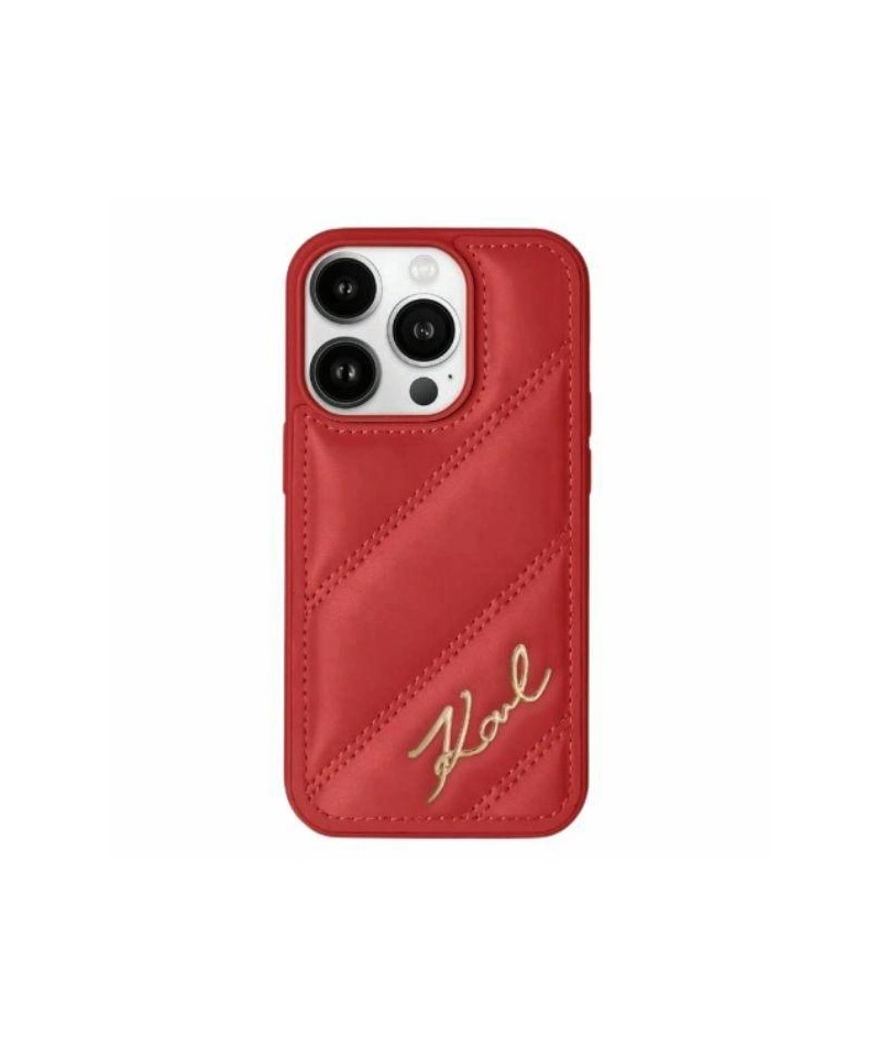 Karl Lagerfeld Diagonal Quilted Script case for iPhone 15 / 14 / 13 - red