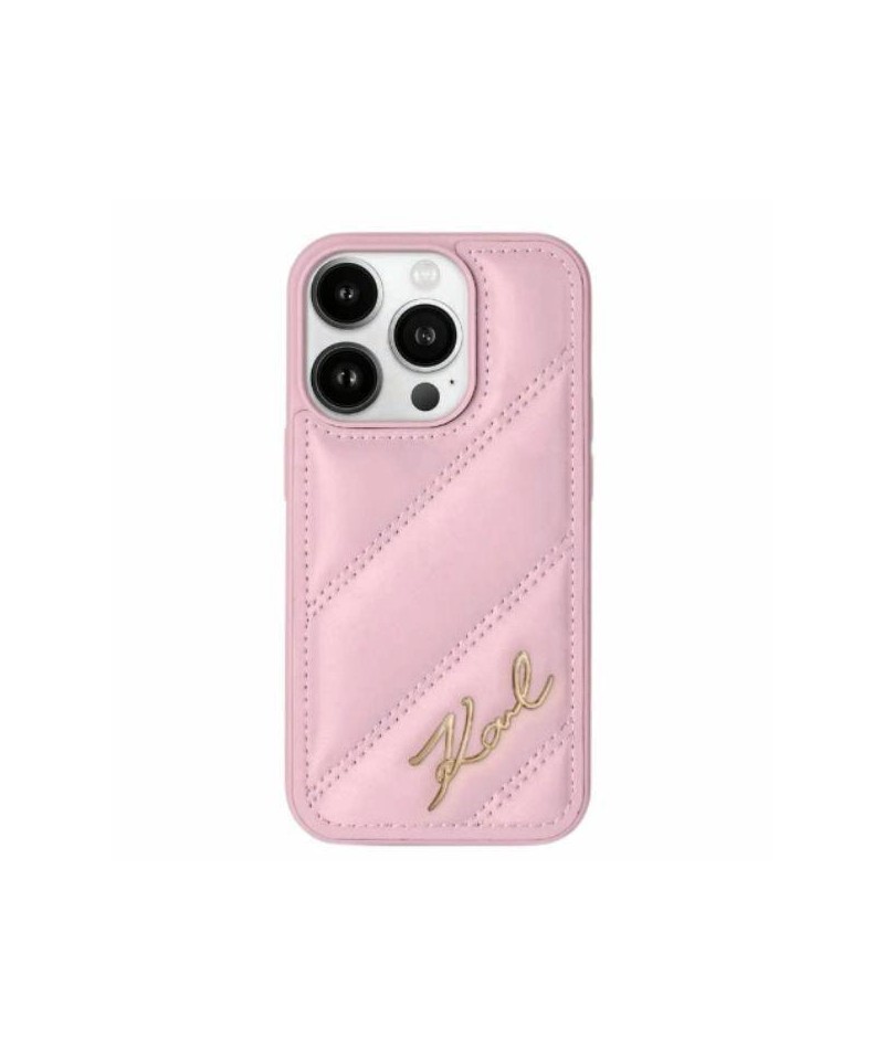 Karl Lagerfeld Diagonal Quilted Script case for iPhone 15 Pro Max - pink