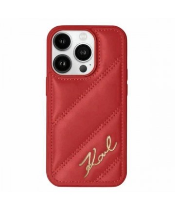 Karl Lagerfeld Diagonal Quilted Script case for iPhone 15 Pro Max - red