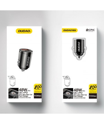 Dudao R3MAX 48W QC PD mini car charger - black