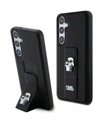 Karl Lagerfeld Gripstand Saffiano Karl&Choupette Pins case for Samsung Galaxy S24+ - black