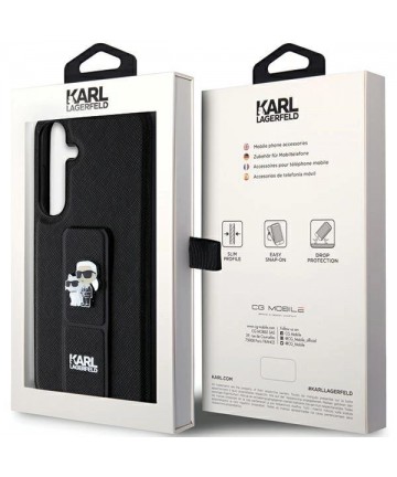 Karl Lagerfeld Gripstand Saffiano Karl&Choupette Pins case for Samsung Galaxy S24+ - black