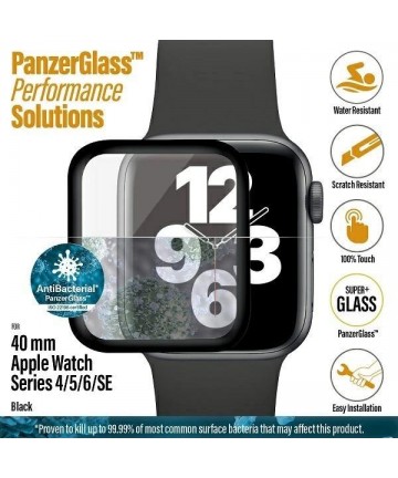 PanzerGlass Curved Antibacterial Tempered Glass for Apple Watch 4/5/6/SE - 40mm - Black