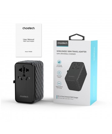 Choetech PD6028 EU / US / AUS / UK travel adapter 2x USB-C 2x USB-A 100W - black