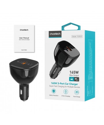 Choetech TC0024 car charger 160W 2x USB-C PD 3.1 1x USB-A - black