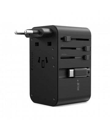 Choetech PD5022 70W EU/US/AUS/UK Travel Adapter with Built-in USB-C Cable - Black