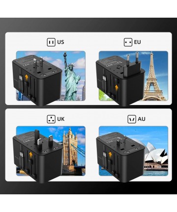 Choetech PD5022 70W EU/US/AUS/UK Travel Adapter with Built-in USB-C Cable - Black