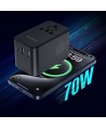 Choetech PD5022 70W EU/US/AUS/UK Travel Adapter with Built-in USB-C Cable - Black