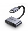 Ugreen CM193 50596 audio adapter two-port USB-C (male) - mini jack 3.5mm / USB-C (female) - gray