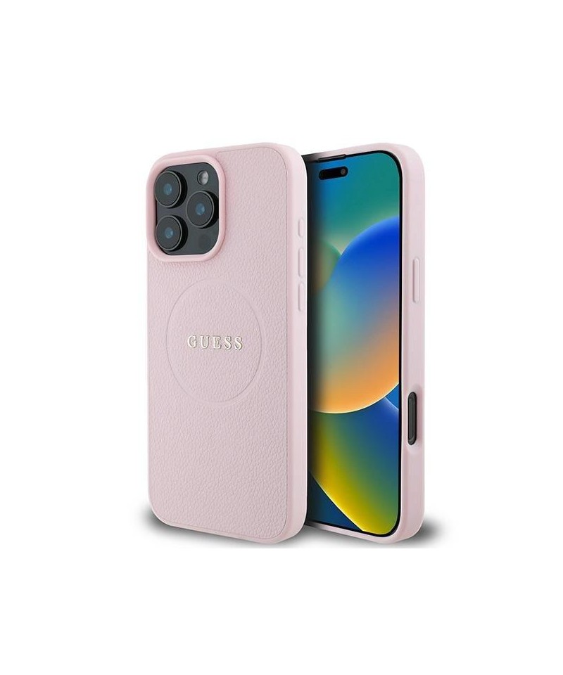Guess MagSafe Grained Gold Ring iPhone 15 Pro Max Case - Pink