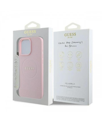 Guess MagSafe Grained Gold Ring iPhone 15 Pro Max Case - Pink