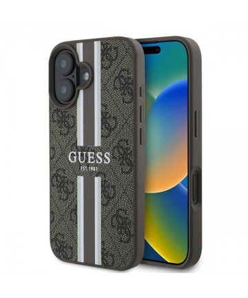 Guess 4G Printed Stripes MagSafe iPhone 16 Plus Case - Brown