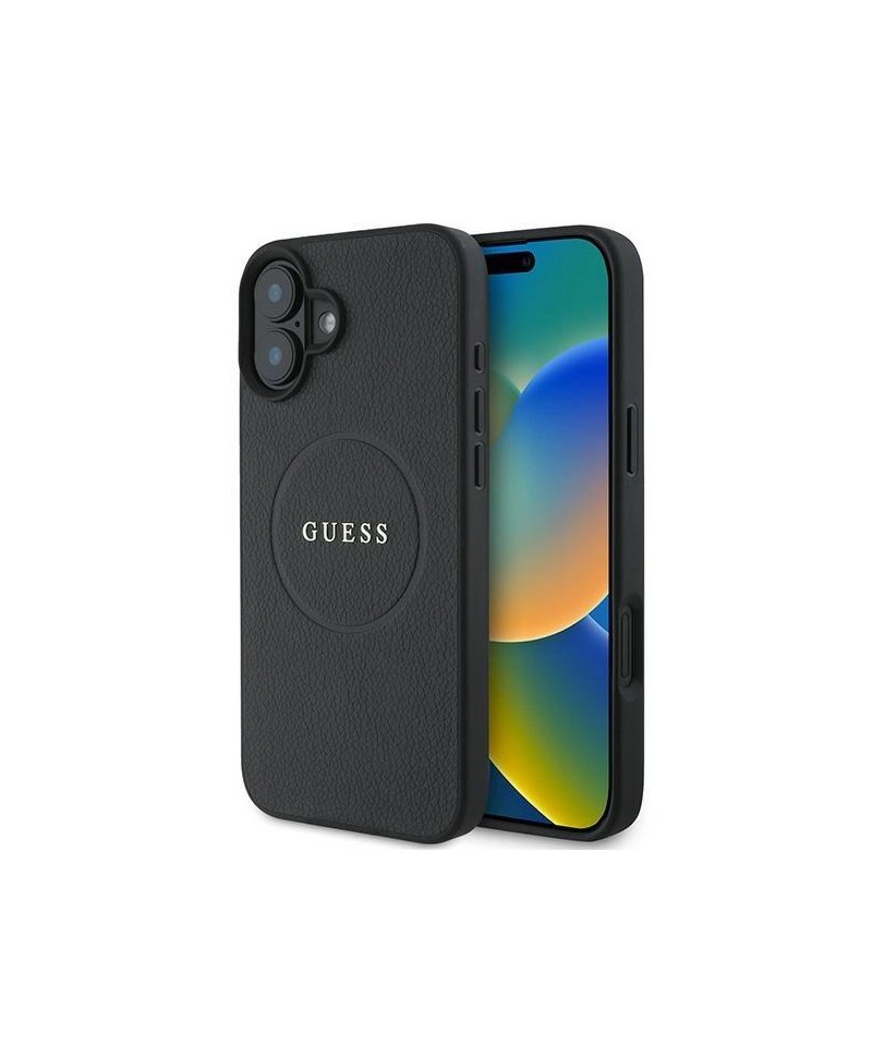 Guess Grained Gold Ring MagSafe case for iPhone 16 Plus - black