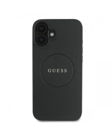 Guess Grained Gold Ring MagSafe case for iPhone 16 Plus - black
