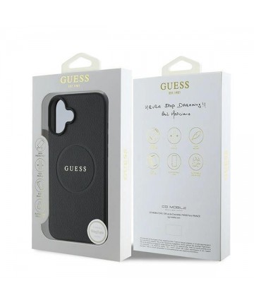 Guess Grained Gold Ring MagSafe case for iPhone 16 Plus - black