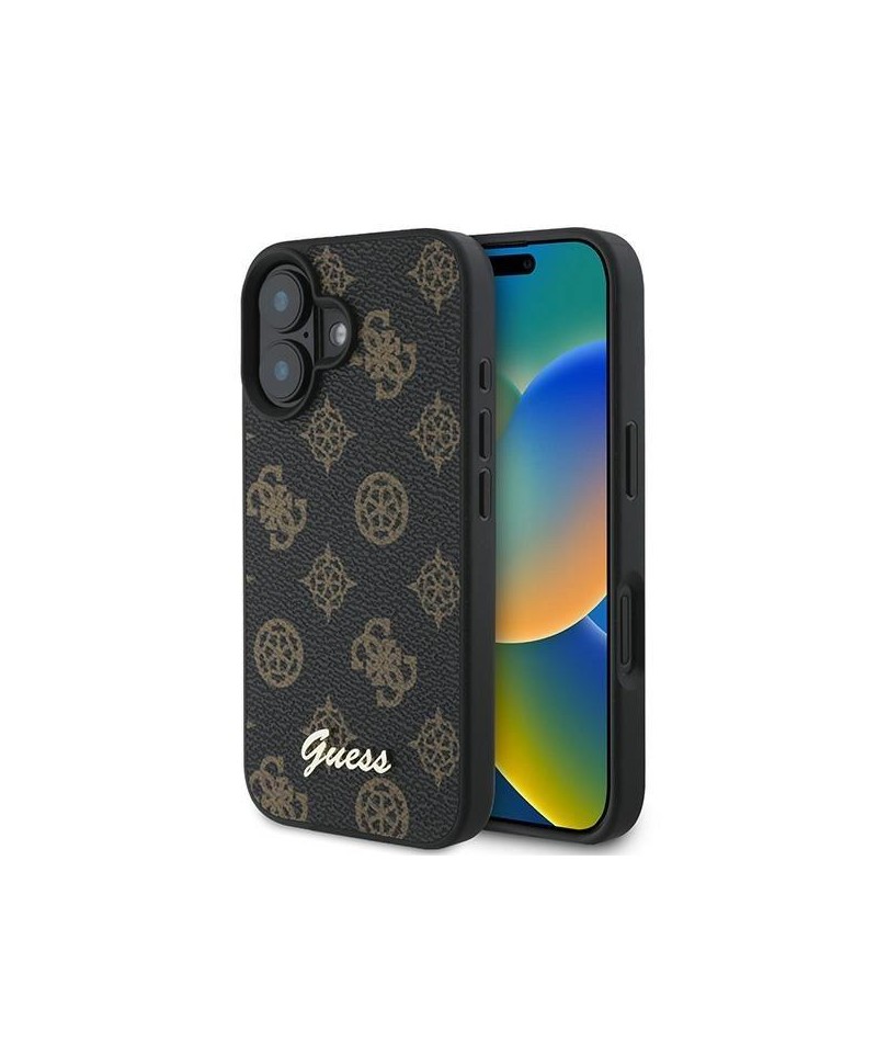 Guess Peony Script MagSafe iPhone 16 Plus Case - Black