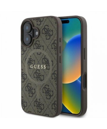 Guess 4G Ring Classic Logo MagSafe iPhone 16 Case - Brown