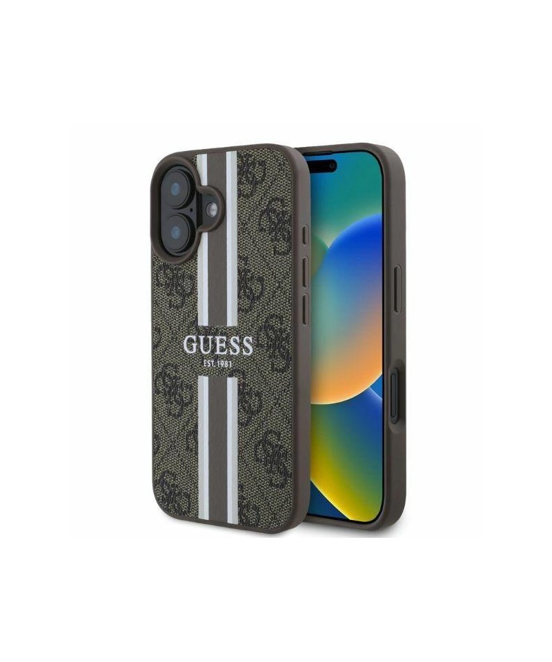 Guess 4G Printed Stripes MagSafe iPhone 16 Case - Brown