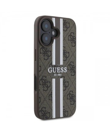 Guess 4G Printed Stripes MagSafe iPhone 16 Case - Brown